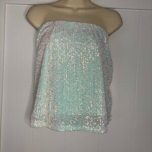 Art Class Iridescent White Sequin Mini Skirt with Slit,  Size Juniors XL (14/16)